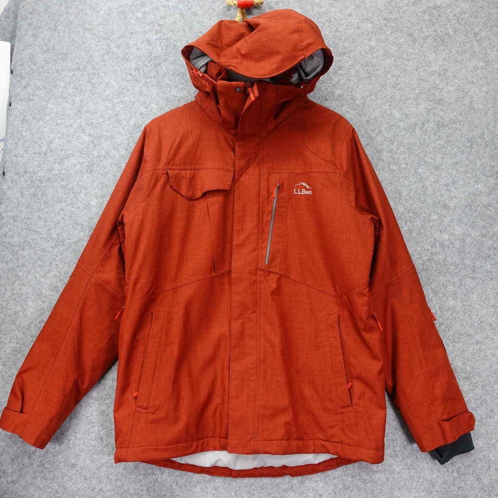 LL Bean Ski Parka Jacket Men M Burnt Orange Hoodie PrimaLoft Winter Outdoor Rust